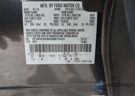 2016 Ford Edge Titanium z USA, uszkodzony, nr VIN 2FMPK3K99GBB13410